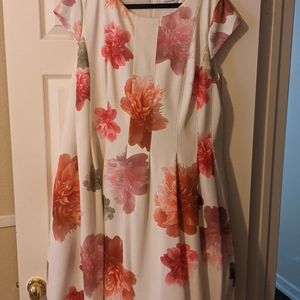 Calvin Klein cream and pink cap sleeve dress